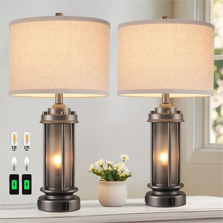 AIEAMPDO Set of 2 Farmhouse Bedroom Table Lamps with 2 USB C+A Ports | Rustic