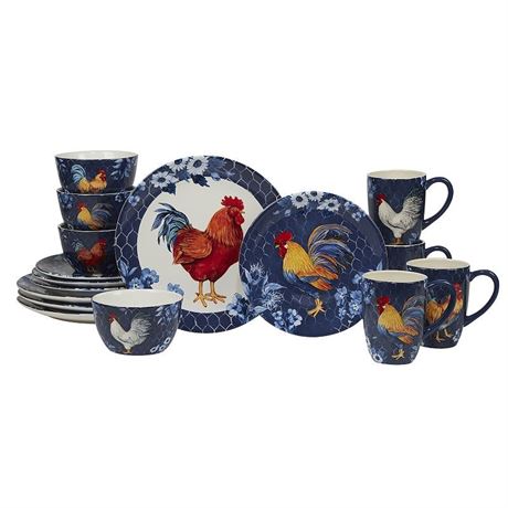 Certified International Indigo Rooster 16-piece Dinnerware Set  Service for 4