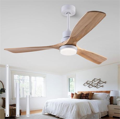 48" Wooden Ceiling Fan with Lighted Remote Control, Indoor Outdoor Wooden