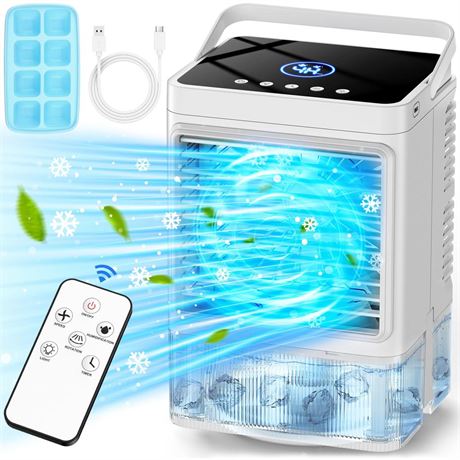 Personal Air Conditioner w/Remote & LED Screen, 90° Oscillation, 4H Timer, 7