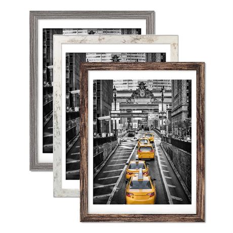 Finefrarm 12x16 Frames Set of 3 Display Pictures 11x14 with Mat or 12x16