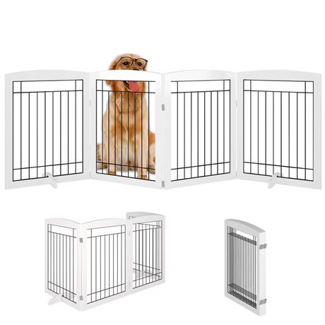 Folding Pet Gate 96" Wide, 30" Tall No-Assembly Wooden Dog Gate, Freestanding