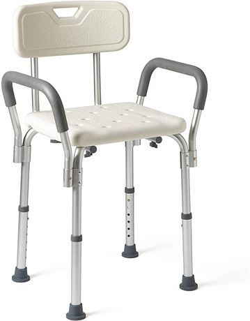 Medline Shower Chair Bath Seat with Back and Padded Armrests  Height Adjustable