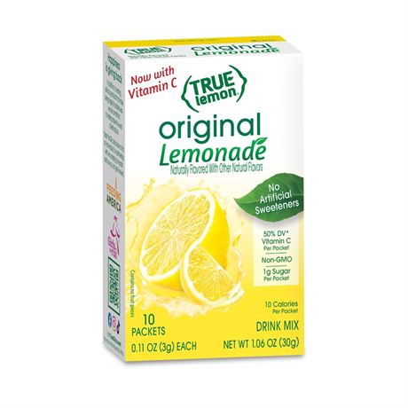 True Lemon Original Lemonade Drink Mix Powder, No Artificial Sweeteners, 1.06