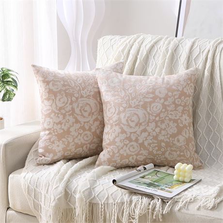 Pack of 2 Pillow Covers Soft Boho Throw Pillow Covers Set - Jacquard Floral