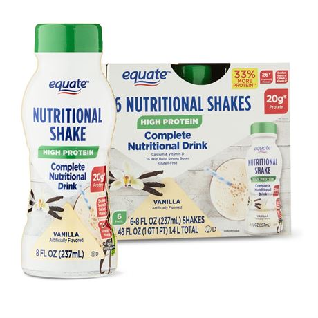 Equate High Protein Shakes, 20 g Protein, Vanilla, 8 fl. oz., 6 Count