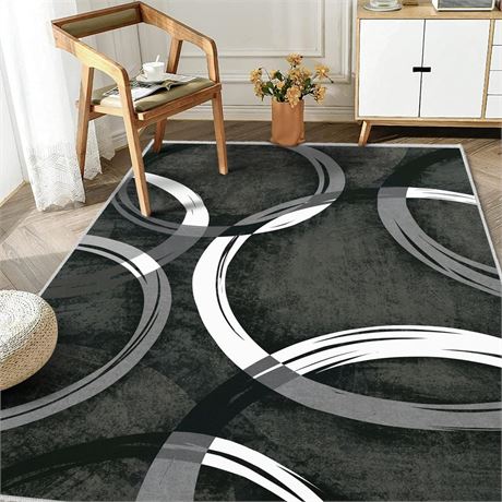 notepure Contemporary Abstract Circles Grey Area Rugs Modern 5x7 Rug, Non-Slip