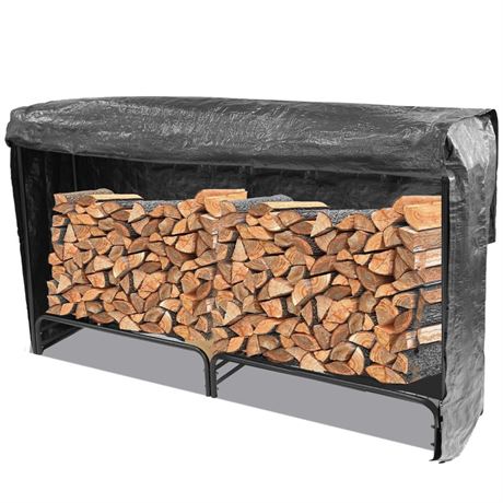 Hugeleaf Firewood Rack with Outdoor Cover, 6.56 Feet Indoor Wood Rack for
