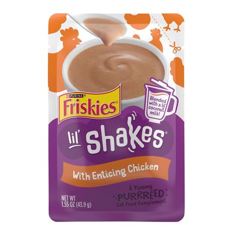 Purina Friskies Pureed Cat Food Toppers, Lil’ Shakes with Enticing Chicken