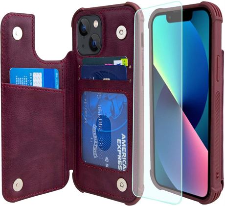 VANAVAGY Compatible for iPhone 13 Wallet Case for Women and Men,Leather Flip