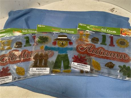 3 Sheets Fall Thanksgiving Window Gel Clings, Autumn Decorative Stickers Set