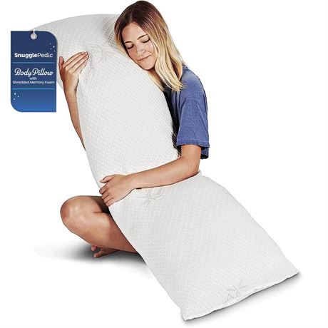 Snuggle-Pedic Body Pillow for Adults - White Pregnancy Pillows w/Shredded