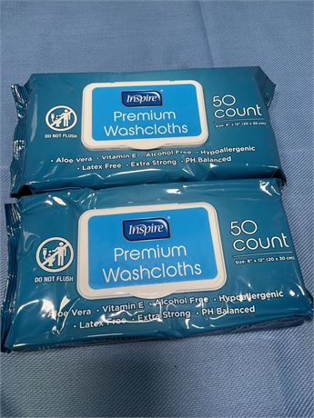 Inspire Adult Wipes, Extra Large Wash Cloths for Incontinence & Cleansing, 8" x
