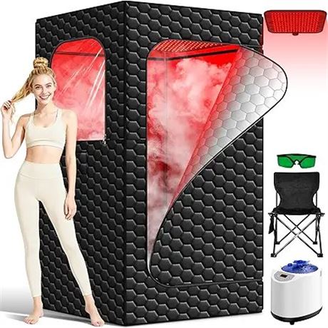 Portable Infrared Sauna, 160 LEDs Red Light Sauna Box, Steam Sauna Tent with 3L