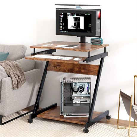 SogesPower Mobile Computer Desk Work Workstation with Printer Shelf and