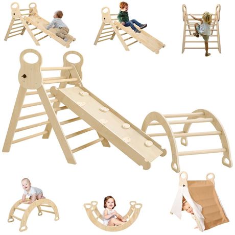 7 in 1 Pikler Triangle Set, Foldable Toddler Baby Climbing Toys with