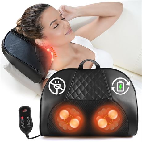 Cordless Neck and Back Massager with Heat, Rechargeable Deep Tissue Shiatsu
