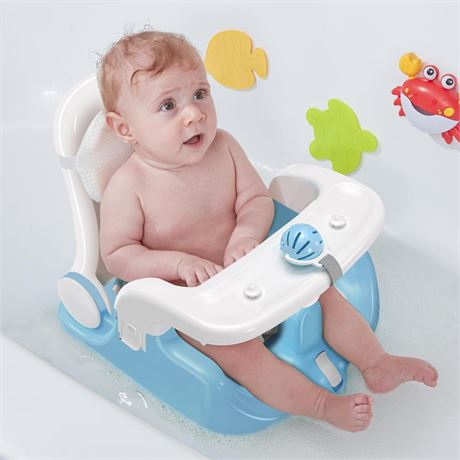 BabyBond Baby Bath Seat with Sitting & Lying 2 Modes, 3-Speed Adjustment,