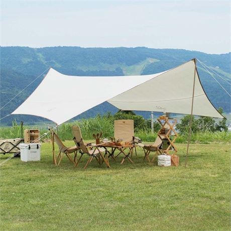 S'more Tarppi Tarp 16.4 * 18.7ft, Camping Shade with 2 Poles, Waterproof