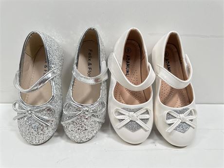 Felix and Flora Toddler Girl Silver Glitter Dressy Party Shoes With Bow SIZE 8