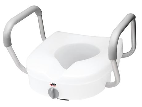 Carex EZ Lock Raised Toilet Seat with Handles  Adjustable Removable Arms  Adds