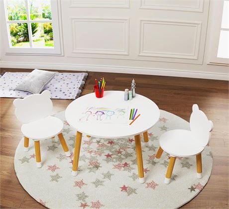 UTEX Kids Wood Table and Chair Set, Kids Play Table with 2 Chairs,3 Pieces Kids