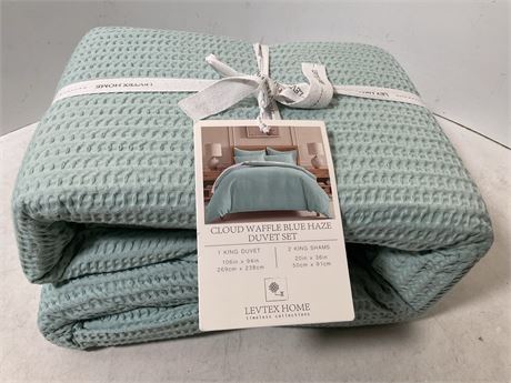 Levtex home cloud waffle blue haze Duvet set king size