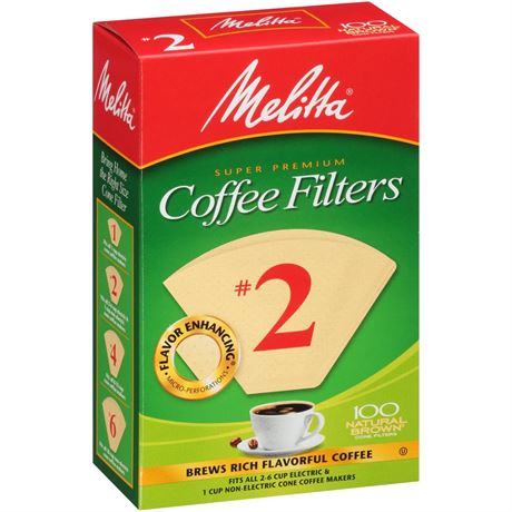 Melitta #2 Natural Brown Cone Coffee Filters, 100 Ct/ 2 boxes