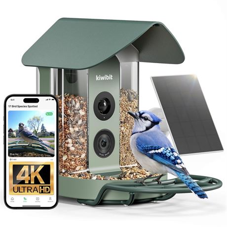 Kiwibit Smart Bird Feeder with Camera Solar Powered, 4K Video Live Stream,