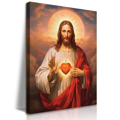 Framed Sacred Heart of Jesus Picture Wall Art Divine Mercy Picture Canvas Wall