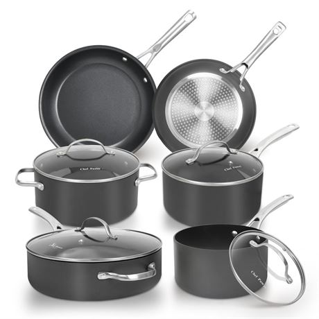 Hard Anodized Nonstick Cookware Sets 10 Piece with Stainless Steel Handle, Pots