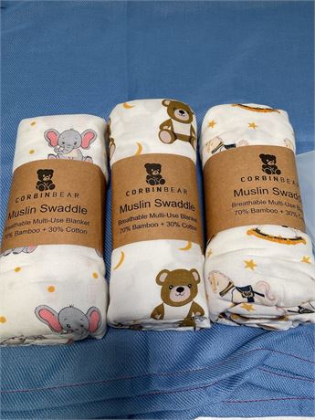 Corbinbear muslin swaddle breathable multi-use blanket 70%bamboo + 30%cotton
