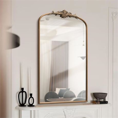 Arched Mirror, 42 x 24 Inch Gold Traditional Vintage Ornate Baroque Tall Mirror