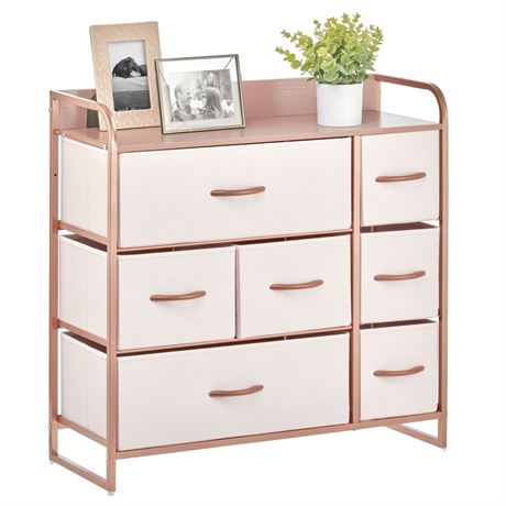 mDesign Large Storage Dresser Furniture with 7 Fabric Drawers, Pink/Rose Gold