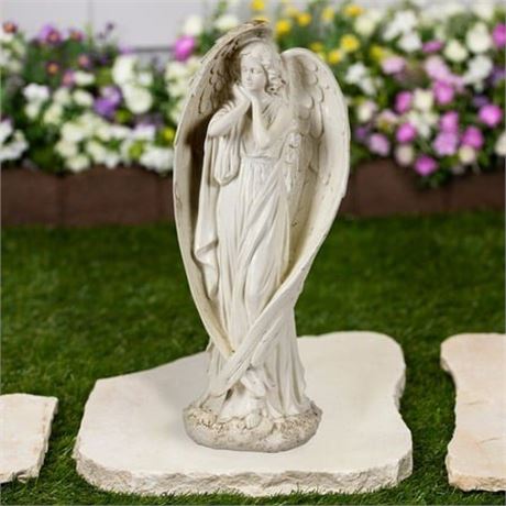Standing Angel with Wings Outdoor Garden Statue - 16.5