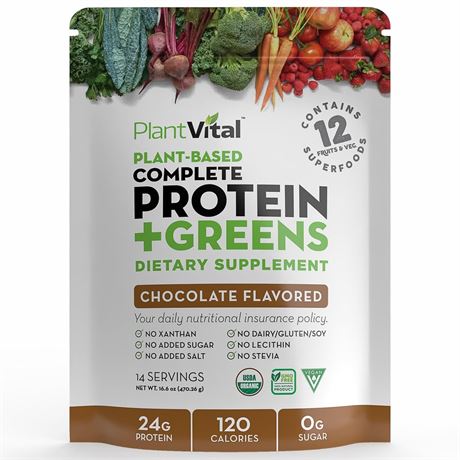PlantVital Vegan Protein Powder Plant Based, Organic Protein Powder Chocolate,