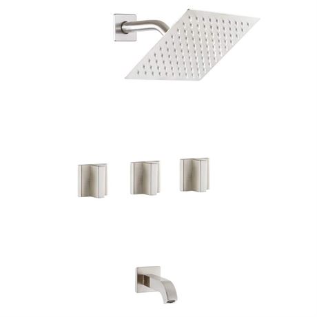 Brushed Nickel 3 Handle Shower Faucet Set with Tub Spout, Bathroom Luxury Rain