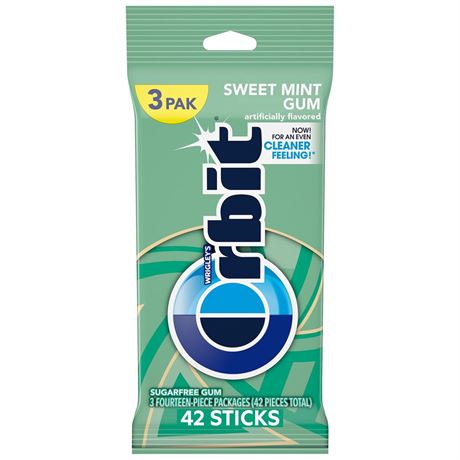 Orbit Sweet Mint Sugar Free Chewing Gum Travel Essentials - 3 Ct Pack