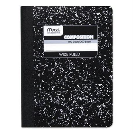 Mead Composition Book Wide Ruled 100 Sheets 9 34 X 7 12 Black Marble -