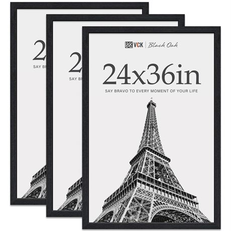 VCK 24x36 Poster Frame Black Oak - 3 Pack, Exclusive Natural Textured Solid