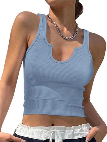 Womens Crop Tank Tops V Neck Ribbed Sleeveless Camisole Shirts Casual Summer