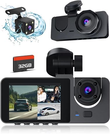 3 Channel 4K Dash Cam, Dash Cam Front and Rear Inside, Dash Camera for Cars,