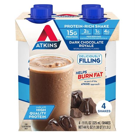 Atkins Dark Chocolate Royale Flavored High Protein Shake, Keto Shake, Low Carb
