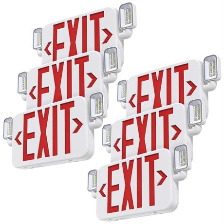 Led Combo Emergency Exit Sign Light with Two Adjustable Head Lights and Backup