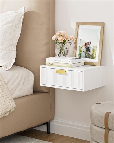 Floating Nightstand Shelf with Drawer, Small Modern Wall Mounted Nightstand,