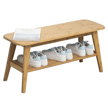 Shoe Rack Bench, Bamboo Entryway Bench, 3 Tier Shoe Bench with Storage for