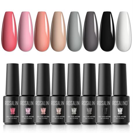 3 pack ROSALIND White Black Gel Nail Polish Set with Nude Pink Colors, Soak off