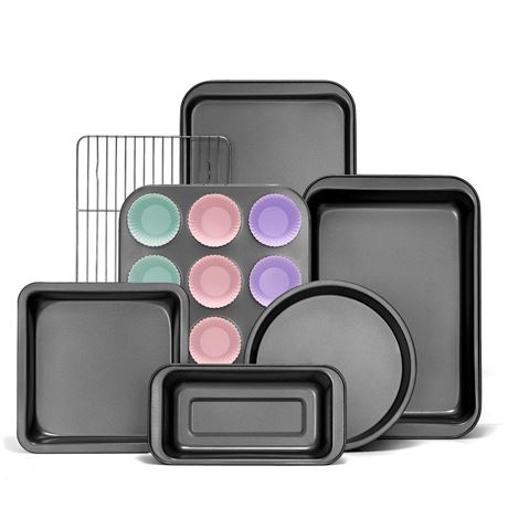 KITESSENSU Compact Baking Pans Sets, Nonstick Bakeware Sets 19-Piece with