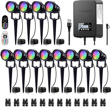 SUNVIE 12 Pack RGBW Color Changing Landscape Lights with 300W Low Voltage