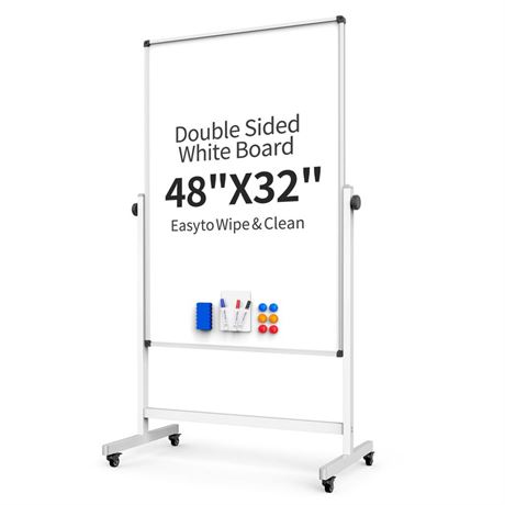 Rolling Whiteboard, Double Sided Magnetic Dry Erase Board Height Adjustable